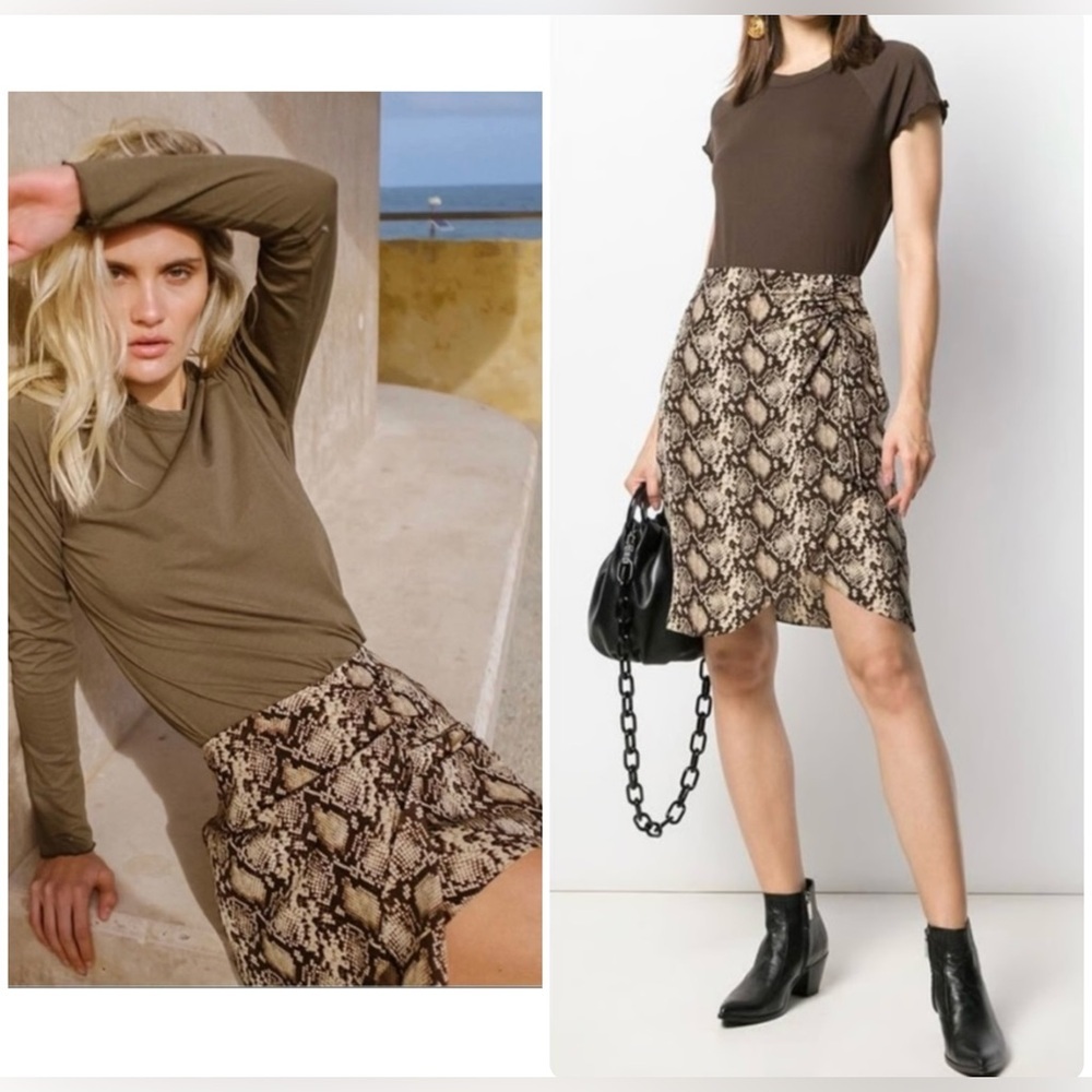 New! Nili Lotan Brown & Tan Snake Print 100% Silk Mini Skirt 🤎 size 6 NWT!